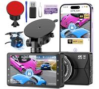 Dash Cam Front and Rear, 4K Dash Cam WiFi/APP Control Dashcam W/ 64GB Card Car Camera Dash Cams DVR Dashboard Dash Camera for Cars W/Loop Recording G-sensor Time-Lapse Parking Mode, USB Powered