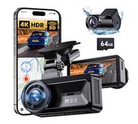 Dash Cam Front and Rear, 4K Full HD Dual Dash Camera for Cars Built-in 5G WiFi GPS, 64GB Card, Car Camera with 3" IPS Screen, UHD 2160P Night Vision, HDR, App Control, 24H Parking Monitor