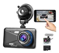 Dash Cam Front and Rear, Dashcam, 1080P Full HD In Camera Dual Lens Dashcam for Cars, 32G SD Card Included, 4''IPS Touch Screen, Waterproof Rear Camera, WDR G-Sensor/Night Vision/Parking Monitor