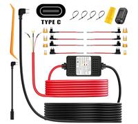 Dash Cam Hardwire Kit, Acc Hardwire Kit for Dash Camera Type C 3-Lead Hard Wire Kit 12V-24V to 5V USB-C Hardwire Kit w/Low Voltage Protection 13ft Charger Power Cord for GPS Radar Detectors and More