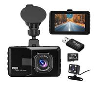 Dash Cam, Podazz Front and Rear 1080P FHD Dash Camera for Car 32GB SD Card Included, 3''IPS Screen,170° Wide Angle,24H Parking Monitor,Super Night Vision,G-sensor, Loop Recording, Motion Detection