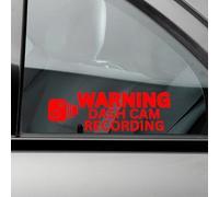 Dash Cam Recording Warning Stickers (Pack of 4), CCTV Security Sign for Car Taxi Van - Red Weatherproof Vinyl, Internal Window Face-Out, 130mm x 40mm - Kingdom Decals