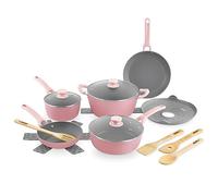 DASH Dream Green Nonstick Ceramic Cookware Set, 15 Piece, Pink - Recycled Aluminum and Ceramic, Nonstick Cookware Set, Oven Safe and Compatible with All Cooktops