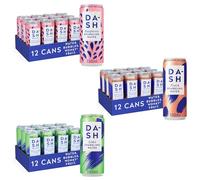 Dash Water - Pack of 36-12x Lime, 12x Raspberry, 12x Peach - NO Sugar, NO Sweetener, NO Calories - Infused with Wonky Fruit (330ml per Can)