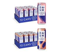 Dash Water Raspberry & Peach - 24 x Flavoured Sparkling Spring Water NO Sugar, NO Sweetener, NO Calories - Infused with Wonky Fruit (12 Raspberry & 12 Peach x 330ml cans)