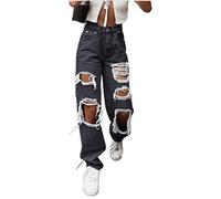 DASHadao Curvy Jeans for Women Women Loose Ripped Boyfriends Jeans High Waist Baggy Denim Pants Distressed Wide Leg Jeans Y2K Mom Jeans Pink Flare Pants Low Rise Cargo Pants Y2K Fashion