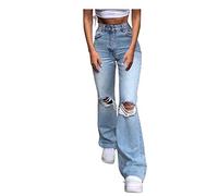 DASHadao Girls Jeans Ripped Jeans for Women High Waisted Loose Jeans Y2k Vintage Straight Denim Pants Retro Destroyed Boyfriend Jeans Plaid Pants Downtown Girl Mom Jeans High Waisted Baggy