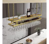 DASHADAO Hanging Wine Glass Rack-Ceiling Hanging Wine Rack Wine Glass Holder, 2 Layer Upside Down Wine Bottle And Goblet Stemware Organizer Racks/Storage Shelf/Decorative Shelf, Gold Home D