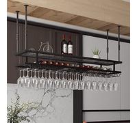 DASHADAO Hanging Wine Glass Rack-Wine Rack, Bar Wine Glass Rack, Home Hanging Stemware Holder Suspended Ceiling Iron Art 2-Tiers Wine Bottle Holder For Restaurant Kitchens Decoration Shelf