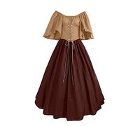 DASHadao Peasant Outfit Womens Renaissance Medieval Costume Dress Lace up Irish Over Long Dresses Cosplay Retro Gown Women's Halloween Costumes Skeleton Halloween Costume