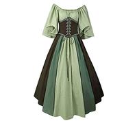 DASHadao Renaissance Fairy Womens Renaissance Costume Medieval Irish Over Dress and Trumpet Sleeves Chemise Boho Set Halloween Costumes for Teen Girls Adult Couple Halloween Costumes