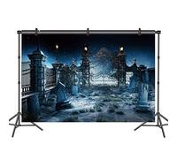 DASHAN 10x6.5ft Halloween Backdrop Gloomy Cemetery Spooky Courtyard Photography Background Discarded Evil Ghost Backdrop Halloween Celebration Decoration Scary Graveyard Photo Studio Props