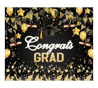 DASHAN 10x8ft Congrats Grad Backdrop Black Gold Graduation Backdrop for Photography Class of 2025 Graduation Banner Party Decorations Congrats Grad Banner Cake Table Decor Photo Booth Props