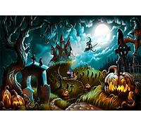 DaShan 10X8ft Halloween Backdrop Pumpkins Lamp Photography Background Witch Wizard Sorcerer Theme Backdrop Castle Moon Scary Graveyard Halloween Celebration Decor Photo Studio Props