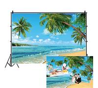DaShan 10x8ft Tropical Beach Backdrop Seaside Birthday Sandbeach Summer Tropical Hawaiian Luau Party Bridal Shower Photography Background Palm Tree Wedding Nautical Baby Shower Photo Props
