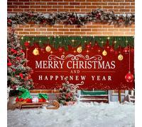 DASHAN 6x13ft Christmas Garage Door Cover Happy New Year Garage Door Decorations Banner Red Xmas Large Garage Door Backdrop for Outdoor Yard Patio Lawn Décor Party Supplies