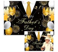 DASHAN 7x5ft Happy Father's Day Backdrop Glitter Golden Balloon Fireworks Ribbon Black Suit Tuxedo I Love Dad Photography Background Thanks Daddy Decor Cake Table Banner Photo Polyester Booth Supplies