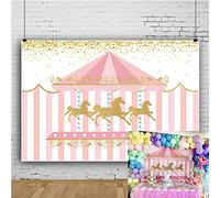 DASHAN 7x5ft Polyester Carousel Backdrop Gold Sequins Pink Stripe Photography Background Baby Girl 1st Birthday Cake Smash Baby Shower Carousel Childen Kids Birthday Party YouTube Photo Prop