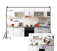 DaShan 7x5ft Polyester Modern Kitchen Backdrop Cooking Tools Cupboard Interior Wallpaper Housewives Cooking Party Background for Photography Cooking Show Studio Backdrop Art Protrait Photo Studio Prop