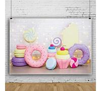 DaShan 7x5ft Polyester Sweet Candy Kids Birthday Party Backdrop Lollipops Donut Dessert Cake Table Decor Photography Background Brick Wall Princess Birthday Party Newborn Baby Wall Decor Photo Props