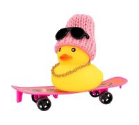 Dashboard Duck Decoration - Mini Skateboard Figure, Yellow Duck Model, Hat Necklace Sunglass acent Toy | Ideal for Auto Cabin Decor Home Table Display Cheerful Atmosphere Novelty Present Enjoyment