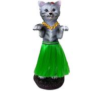 Dashboard Hula Cat Kitten Car Bobblehead Figurine 6 Inches Green Grass Skirt Hawaiian Lei Desk Mantle