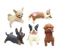 Dashboard Pup - Console Canine for Motoring | Quintet Miniature Ornaments with Adhesive Base & Resin Figurines Vibrant Lifelike Cute Playful Collectible Display During Commuting Touring Gaming