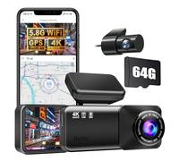 Dashcam Pro 4K Wireless Car Dashcam Front Rear, 170° Wide Angle Lens, 5.8GHZ WiFi, Free 64G/128GB Card, GPS, 2.89" IPS, Dash Cam with 24H Parking Monitor, Time-Lapse (Wifi+GPS+64G)