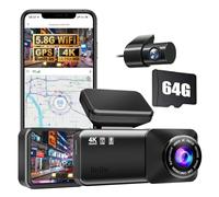 Dashcam Pro 4K Wireless Car Dashcam Front Rear, 170° Wide Angle Lens, 5.8GHZ WiFi, with 128GB Card, GPS, 2.89" IPS, Dash Cam with 24H Parking Monitor, Time-Lapse(Wifi+gps+64g)