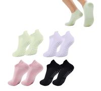 DASHENGKUI Pilates socks,Non Slip Yoga Grip Socks for Women,Breathable Cotton Trainer Socks with Silicone Gel Grips 4 Pairs
