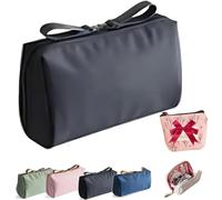 DASHENRAN Patient Cosmetic Bag Cosmetic Bag with Multiple Compartments Cosmetic Bag with Dividers Large Cosmetic Bag for Travel Cotton Makeup Bag, black, travel bag for toiletries