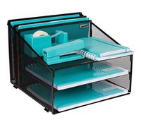 Dasher Products Office Desk Organizer Metal Mesh with 3 Paper Trays and 2 Vertical Upright Sections for Letter Size A4, Folders, Stationary, and Desk Accessories