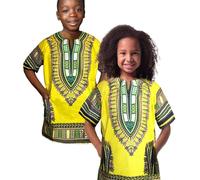 Dashiki African Kids Shirt Traditional Design, Authentic Clothes for Children Ethnic Patterns and African Print Boy Girl (UK, Age, 3 Years, 6 Years, Regular, Yellow Green)