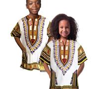 Dashiki African Kids Shirt Traditional Design, Authentic Clothes for Children Ethnic Patterns and African Print Boy Girl (UK, Age, 10 Years, 12 Years, Regular, White Orange Yellow)
