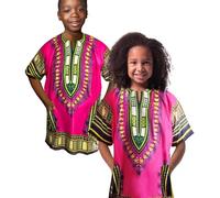Dashiki African Kids Shirt Traditional Design, Authentic Clothes for Children Ethnic Patterns and African Print Boy Girl (UK, Age, 6 Years, 8 Years, Regular, Pink Green)
