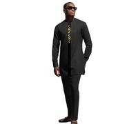 Dashiki for Men African Outfits 2 Piece Set Shirt Pants Nigerian Mens Suit Wedding Attire Tracksuit, Black-1, Small