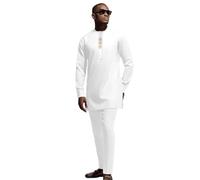 Dashiki for Men African Outfits 2 Piece Set Shirt Pants Nigerian Mens Suit Wedding Attire Tracksuit, White, Large