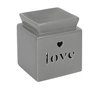 Dashing Gray Ceramic "Love" Cut Out Oil Burner - 11.5cm x 10.5cm (1 Pc.) - Luxurious Design, Premium Material, Aromatherapy Accessory - Ideal for Home & Office Decor