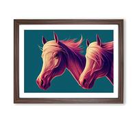 Dashing Horses Framed Print | A2 Walnut Framed Wall Art | Ready to Hang | Modern Animal Picture | Living Room Bedroom Lounge Office