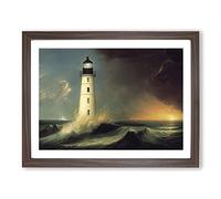 Dashing Lighthouse Seascape Framed Print | A4 Walnut Framed Wall Art | Ready to Hang | Modern Cityscape Picture | Living Room Bedroom Lounge Office