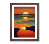 Dashing Sunset Abstract Framed Print | A2 Walnut Framed Wall Art | Ready to Hang | Abstract Landscape Picture | Living Room Bedroom Lounge Office