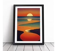 Dashing Sunset Abstract Framed Wall Art Print - Ready to Hang Picture - Modern Art for Living Room Bedroom Kitchen Home - Black A2 (48 x 66 cm)