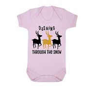 Dashing Through The Snow Reindeers Style Baby Grow Vest, 6-12 Months, Pastel Pink