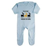 Dashing Through The Snow Reindeers Style Baby Romper Jumpsuit with feet, 0-3 Months, Pastel Blue