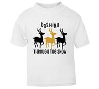 Dashing Through The Snow Reindeers Style Short Sleeve Cotton Kids t Shirt, 2-3 Years, White