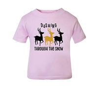 Dashing Through The Snow Reindeers Style Short Sleeve Cotton Toddler t Shirt, 1-2 Years, Pastel Pink