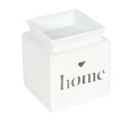 Dashing White Ceramic "Home" Cut Out Oil Burner - 11.5cm x 10.5cm (1 Pc.) - Luxurious Design, Premium Material, Aromatherapy Accessory - Ideal for Home & Office Decor