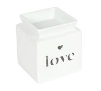 Dashing White Ceramic "Love" Cut Out Oil Burner - 11.5cm x 10.5cm (1 Pc.) - Luxurious Design, Premium Material, Aromatherapy Accessory - Ideal for Home & Office Decor