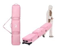 DASHINGNOAH Rolling Double Ski Bag, Waterproof Snowboard Bag with Wheels for Air Travel, Extendable From 165-177CM, Padded 3 Outside Bags Fit Single Ski/2 Sets Skis, Helmet, Jacket&Boots, Pink