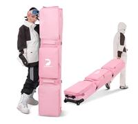 DASHINGNOAH Ski Bag with Wheels, Waterproof Snowboard Bag for Air Travel Extendable From 155CM-167CM, Double Rolling Ski Bag with 3 Padded Outside Bags Storage Helmet, Boots, Goggles, Jackets, Pink